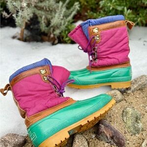 Eddie Bauer Vintage 90s color block duck boots women’s size 8 pink purple green